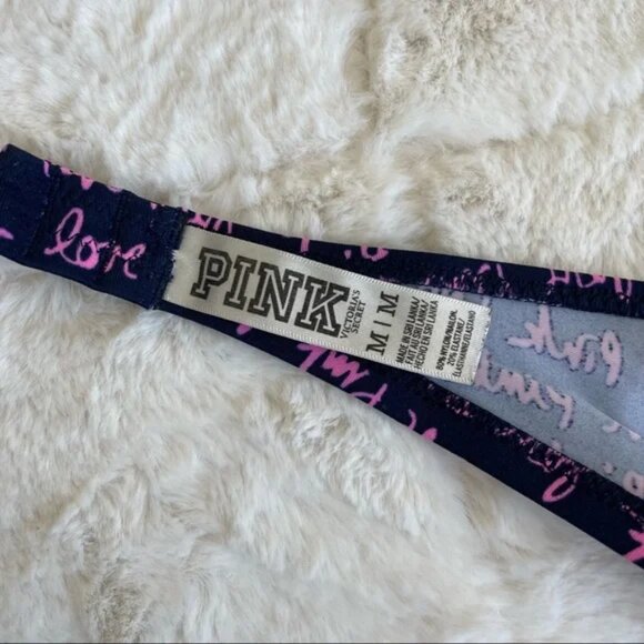 Victoria’s Secret Pink | Navy and Pink Graffiti Bandeau Bikini Top | Size Medium - Picture 9 of 10